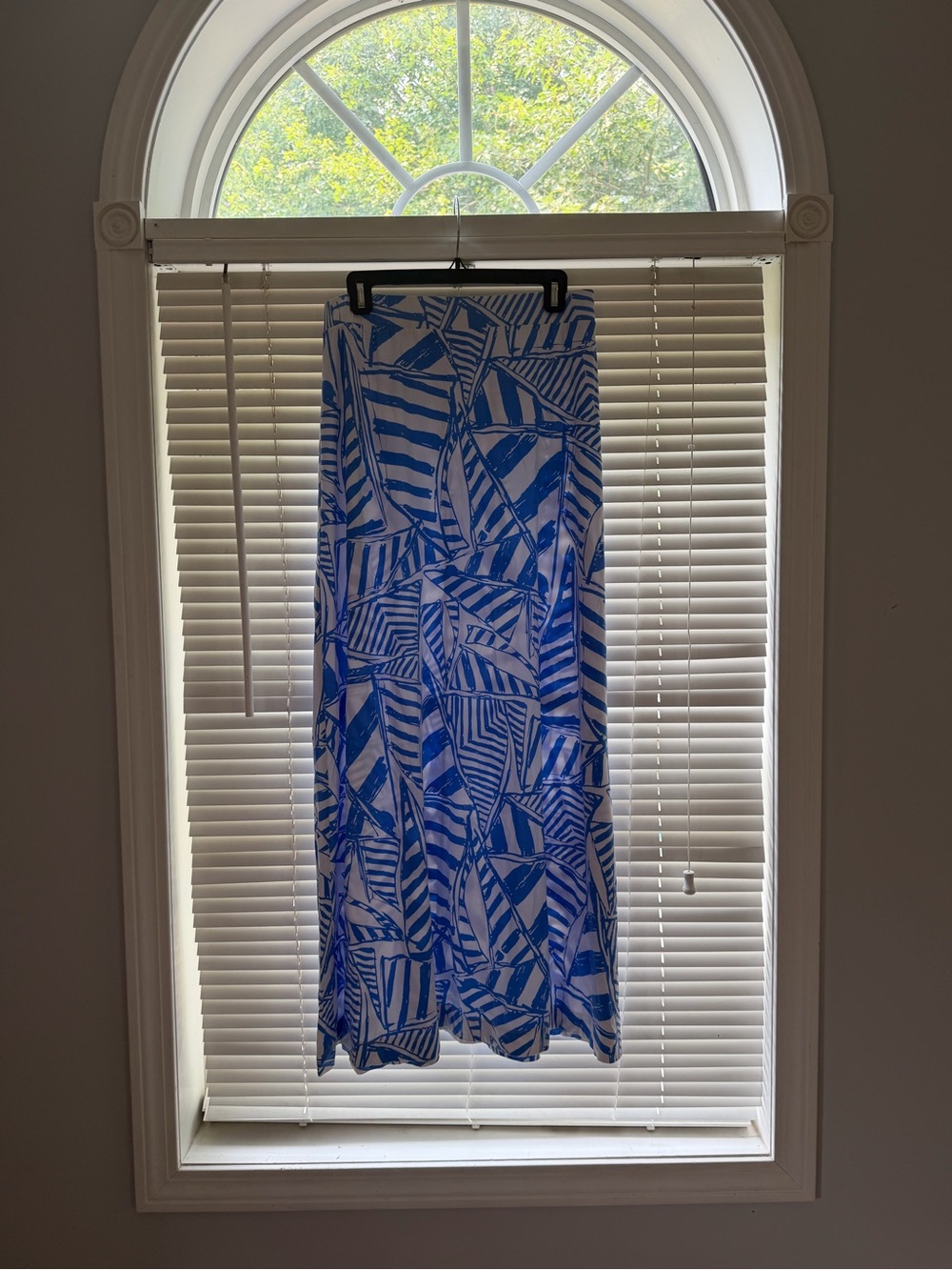 Blue and White Tropical Print Maxi Skirt
